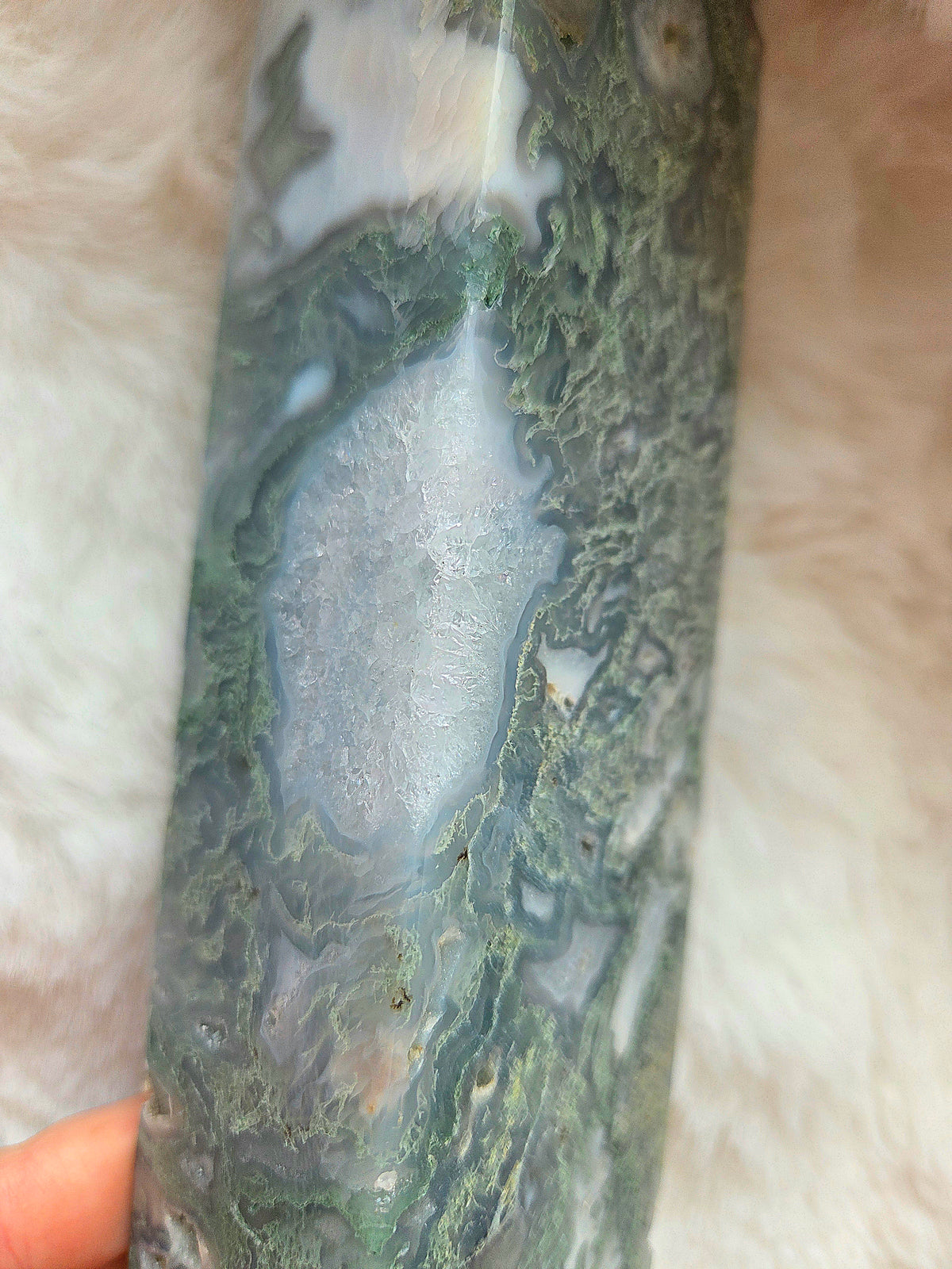 Large Druzy Moss Agate Tower