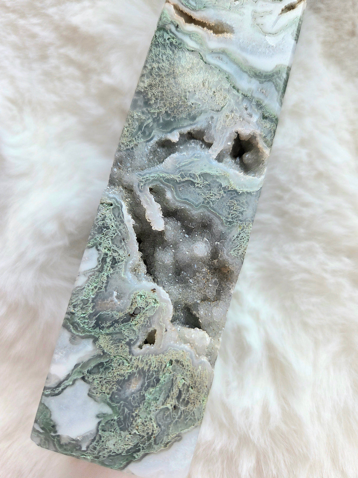 Large Druzy Moss Agate Tower