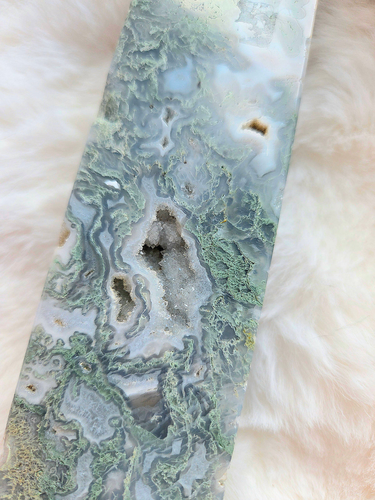 Large Druzy Moss Agate Tower