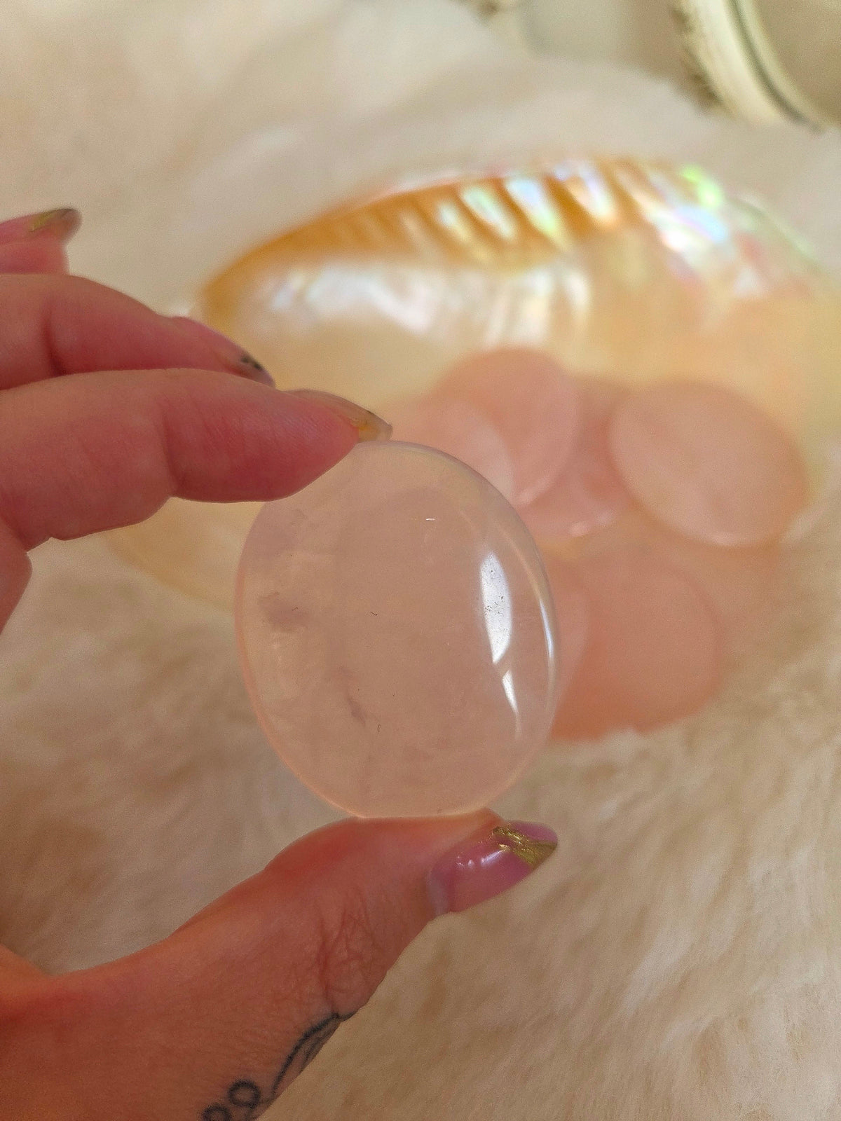 Rose quartz flat worry stone